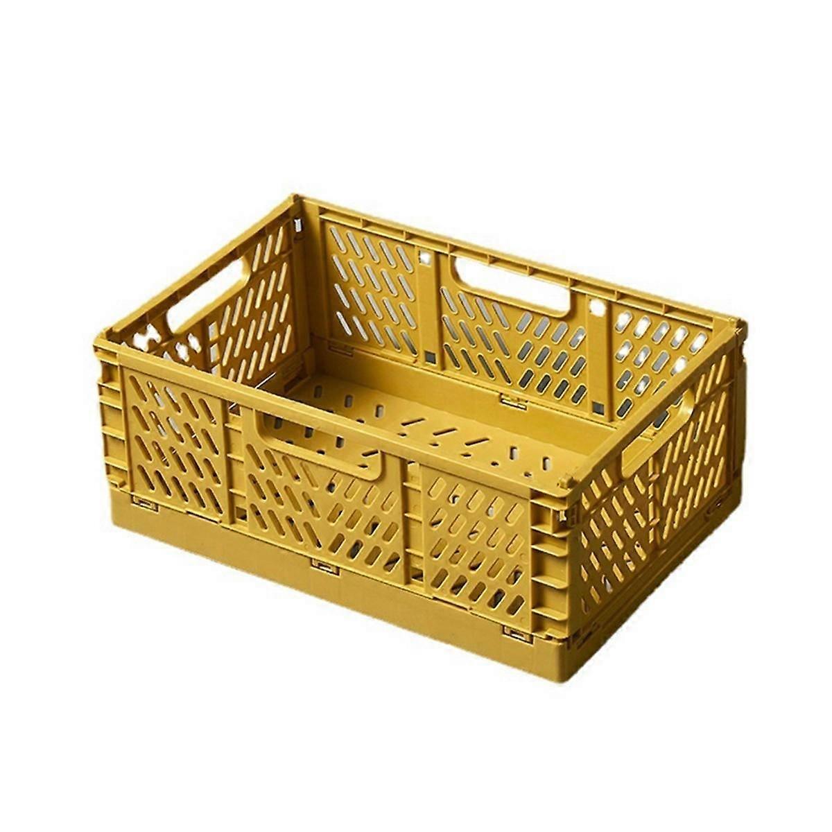 Folding Storage Box Basket Utility Cosmetic Container Desktop Holder Home Use School Desk Storage Box Yellow