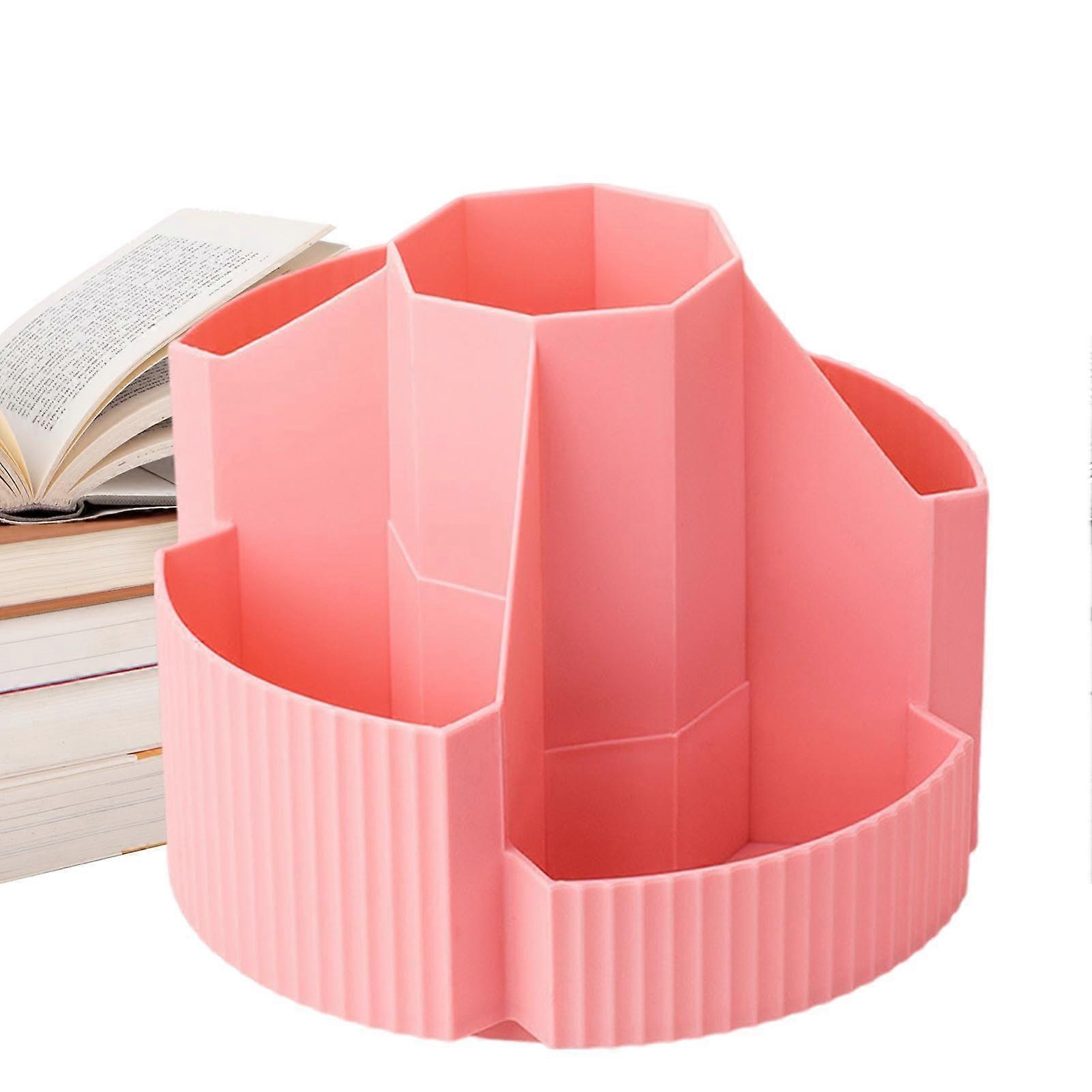 Rotating Desk Organiser Pink With 5 Compartments Rotating Pen Holder Colouring Pencil Organiser