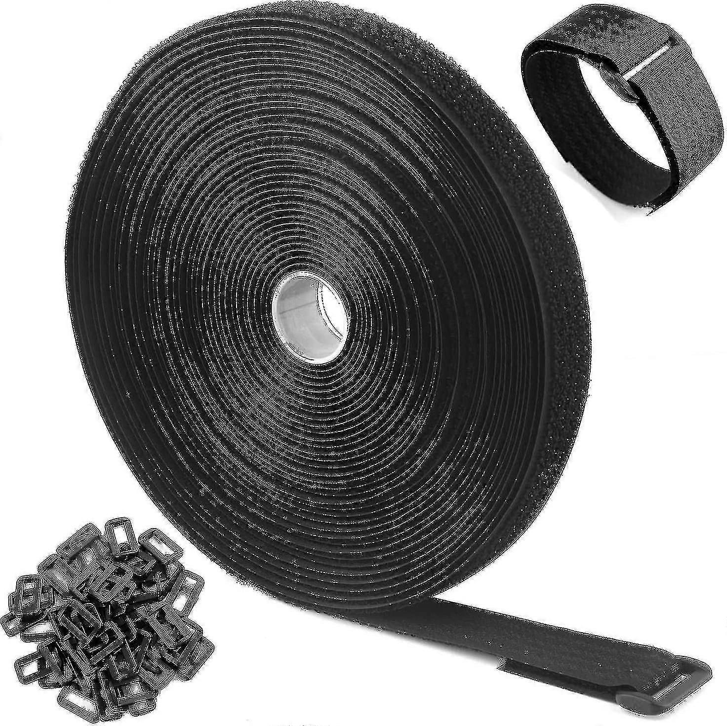 10m Hook And Loop Tape With 50 Buckle, Free Cut Length Cable Ties