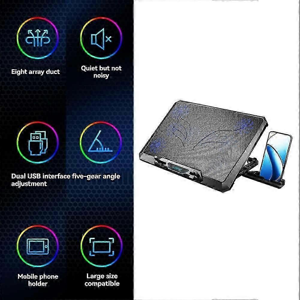 Laptop Cooler with 8 Fans & Height Adjustable Stand - No Lights, For All Computers & Laptops