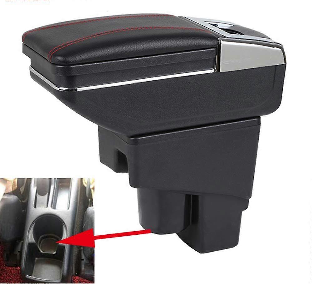 Leather Center Console Armrest For Honda Fit/Jazz 20022007 Hatchback Storage Box Keeps Neat Red Stitching