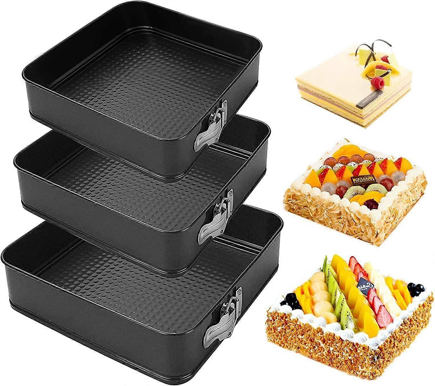 Springform non-stick sustainable cake baking tray with removable base Cake pan (square cheesecake baking tray 18cm + 20cm + 22cm)