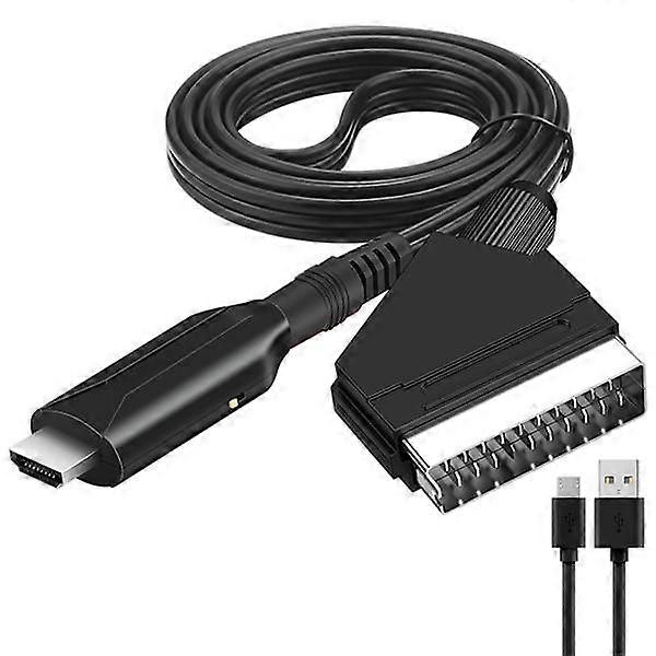 1080P Conversion Adapter Cable HDMI-compatible Input to SCART Output Video Audio Converter Adapter 1m for DC Cable Black