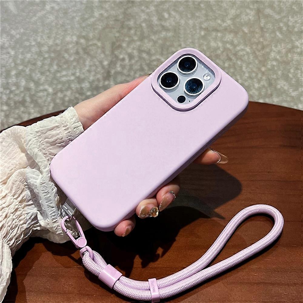 For iPhone 16 Pro Max Case Soft Microfiber Lining Liquid Silicone+PC Phone Cover with Wrist Strap