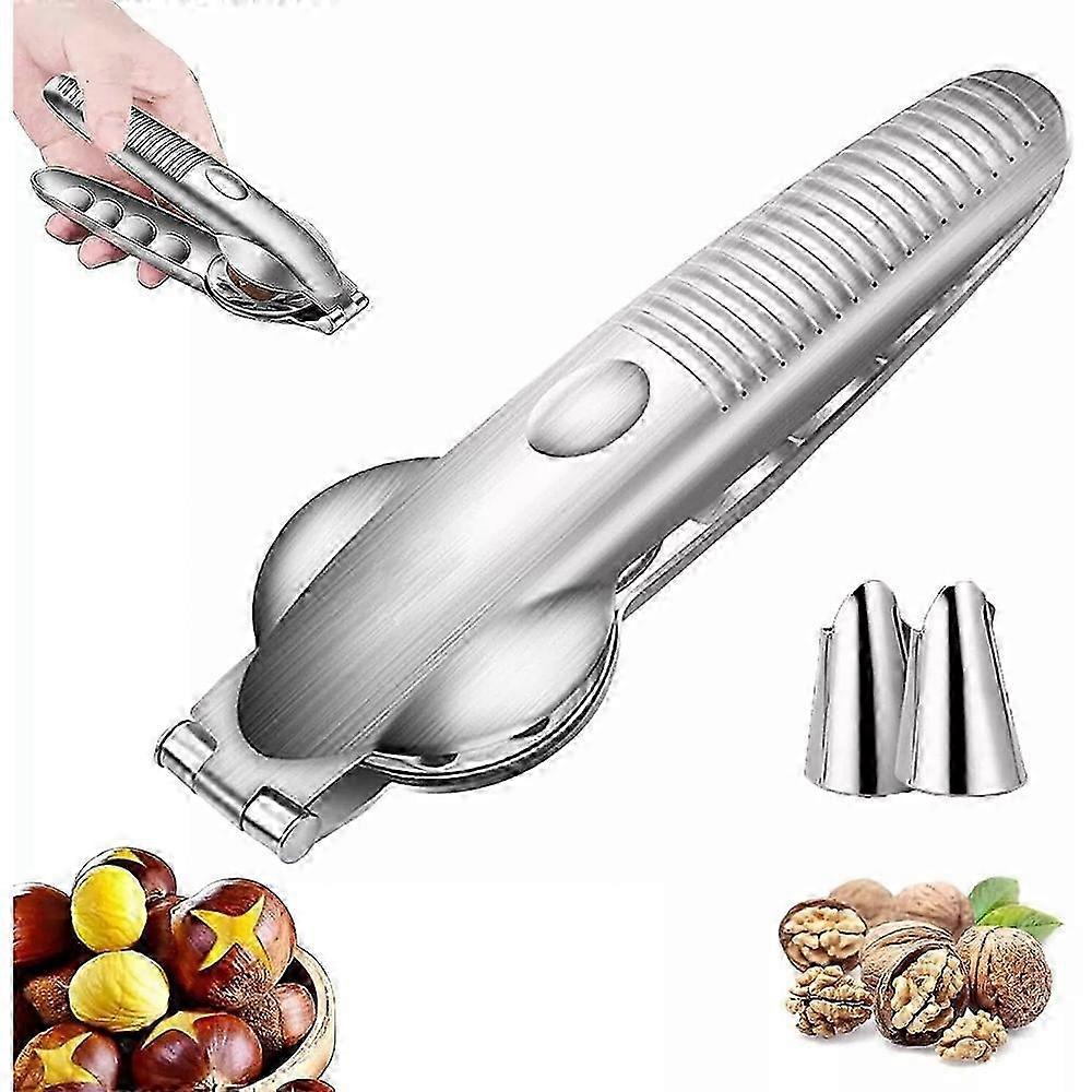 Stainless Steel Nutcracker Pliers - Heavy Duty Walnut, Hazelnut, Almond Opener Tool with Ergonomic Grip, Silver