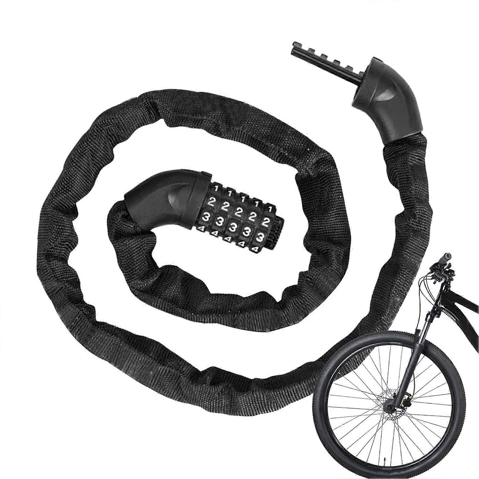 Security Chain Lock With Combination Lock For Bike, HeavyDuty WearResistant Cable And Chain Lock, Fabric Cover