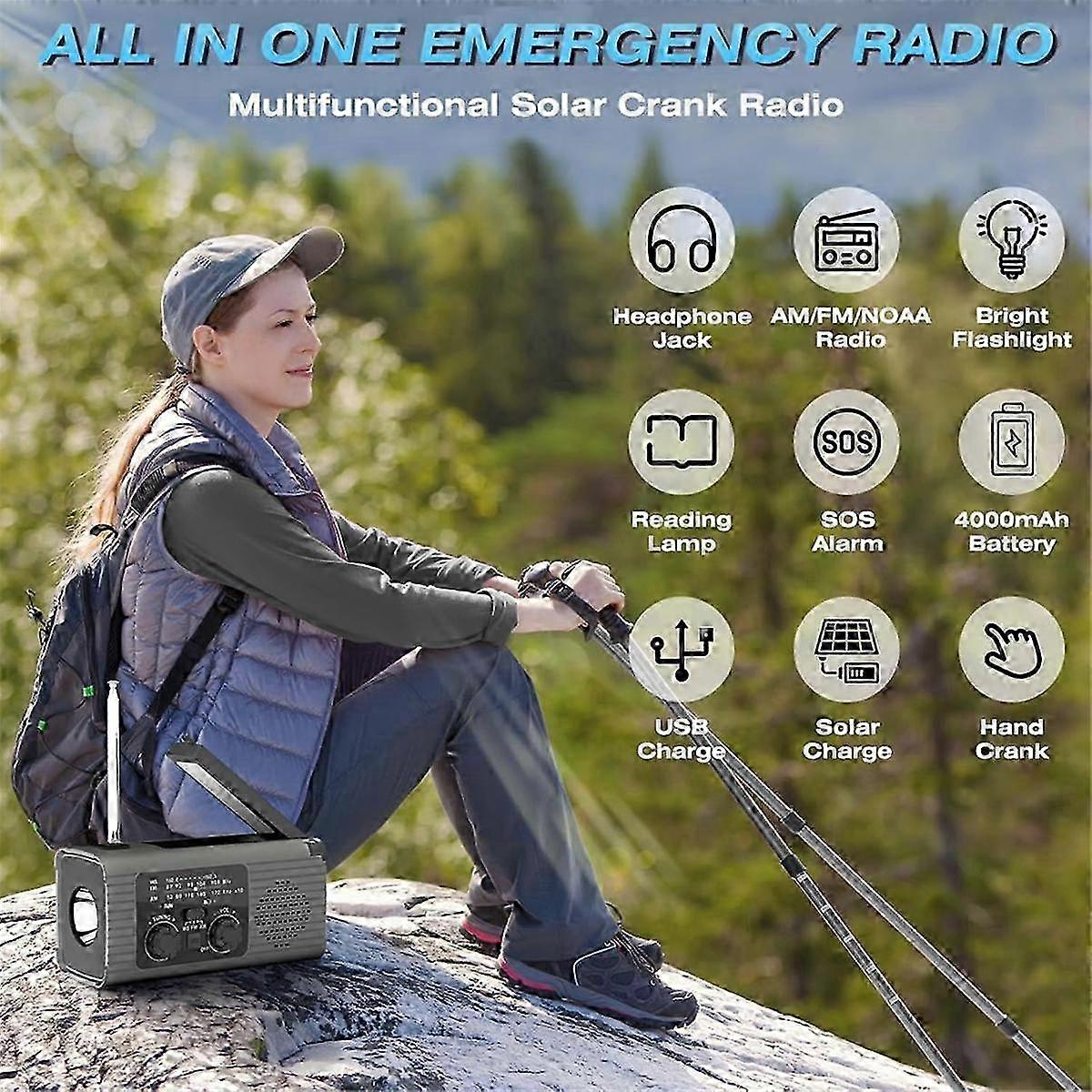 Emergency Radio with Multi-Function AM/FM, Solar & Hand Crank for SOS Alarm 4