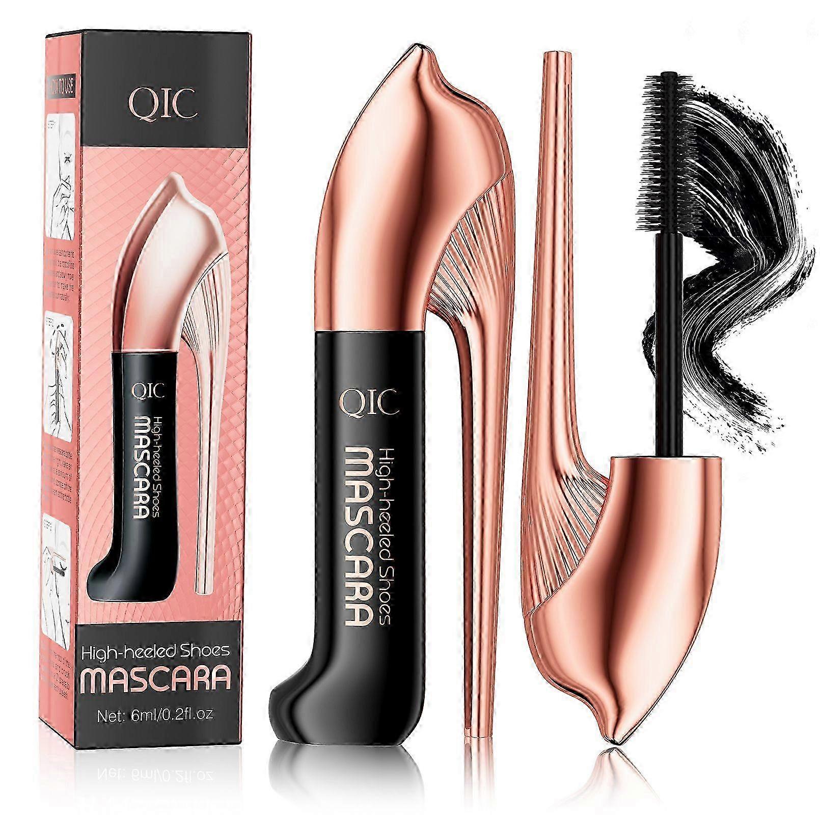 2025 High Heel Design Mascara - Volumizing Lengthening Black Eyelash Enhancer with Curl Effect, Smudge-Proof Waterproof Formula