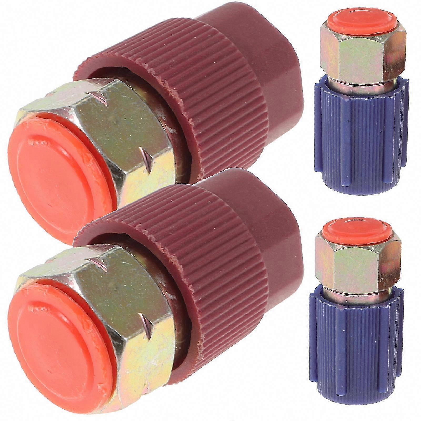 4 PCS Quick Disconnect A/C Car Charging Port Adapter Set with Caps, 3/16" & 1/4" High/Low Side R12 Port Retrofit Fittings