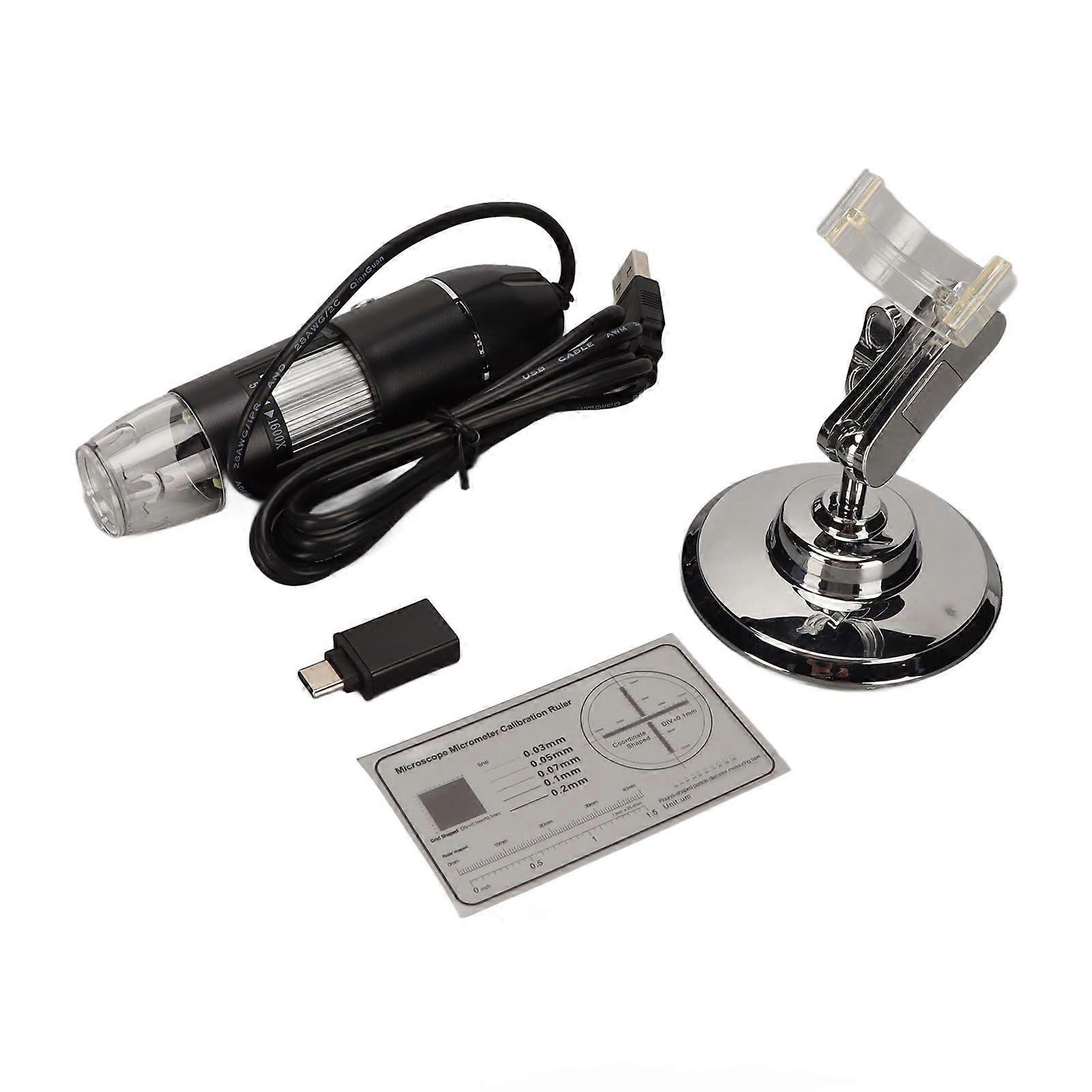 Digital Microscope 1600X HD Resolution 8 LED Lights USB Type C 2 in 1 Electronic Digital Microscope