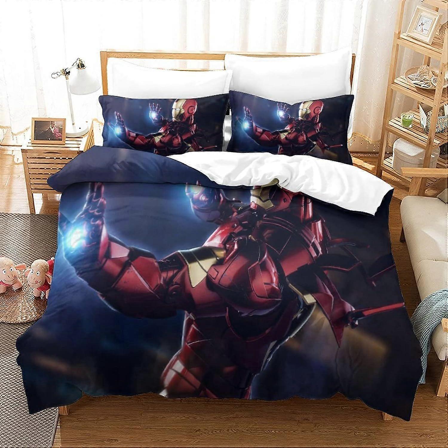Bedding Double Bed Set Iron Man Printed Double Size Bedding Sets Super Soft Microfiber Duvet Covers with Zipper with Pillowcases Hypoallergenic 140x20