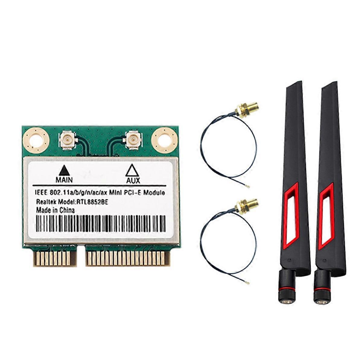 RTL8852BE WiFi 6 Network Card with 10DBI Antennas BT 5.2 Mini PCI-E Dual Band 2.4G/5GHz 1800Mbps Ada