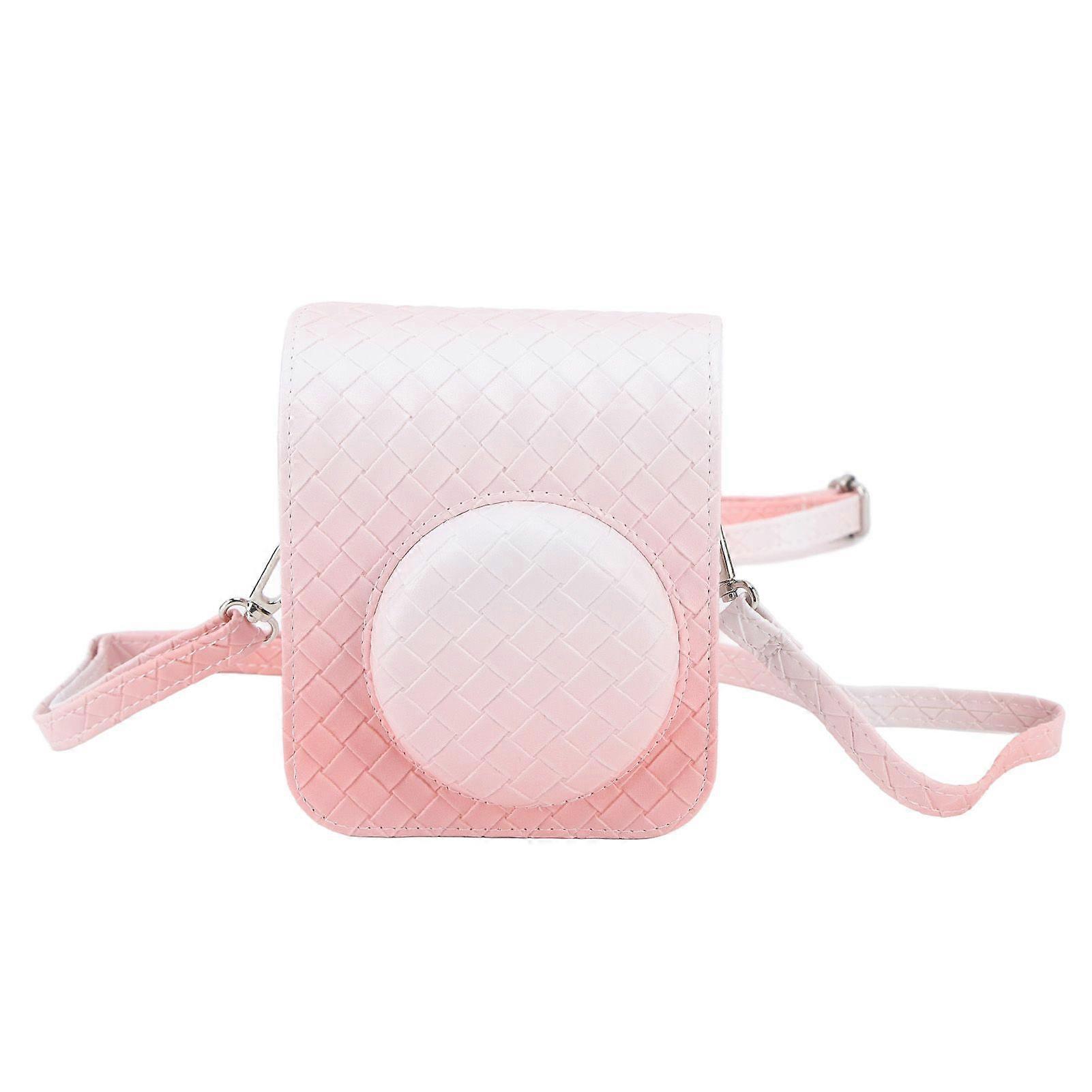 Instant Camera Bag PU Leather Rain Proof Soft Camera Protective Case with Shoulder Strap for Fujifilm Instax Mini 12 Pink
