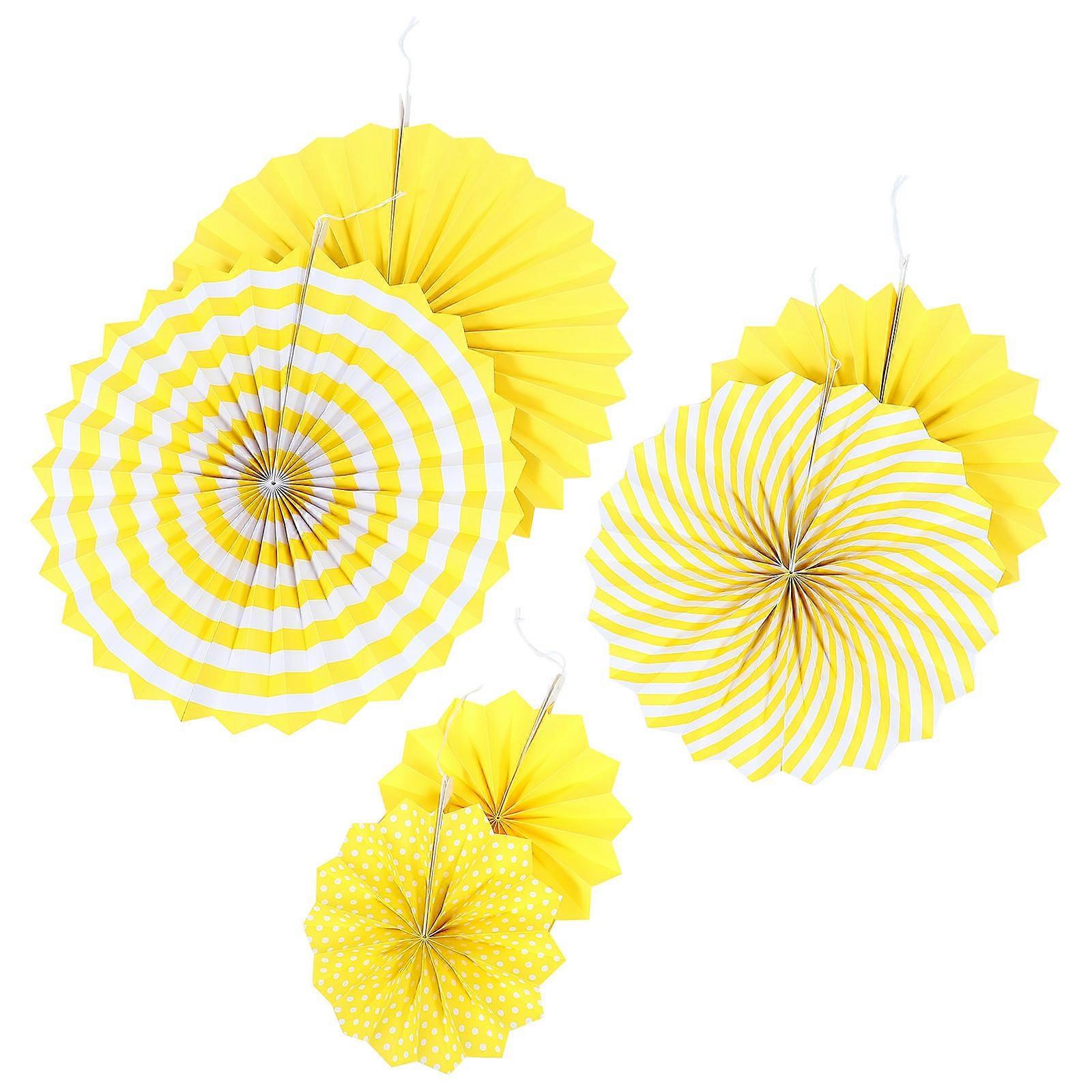 Wedding Fan Adorns Folding Fan for Decor Use 6Pcs Paper Yellow