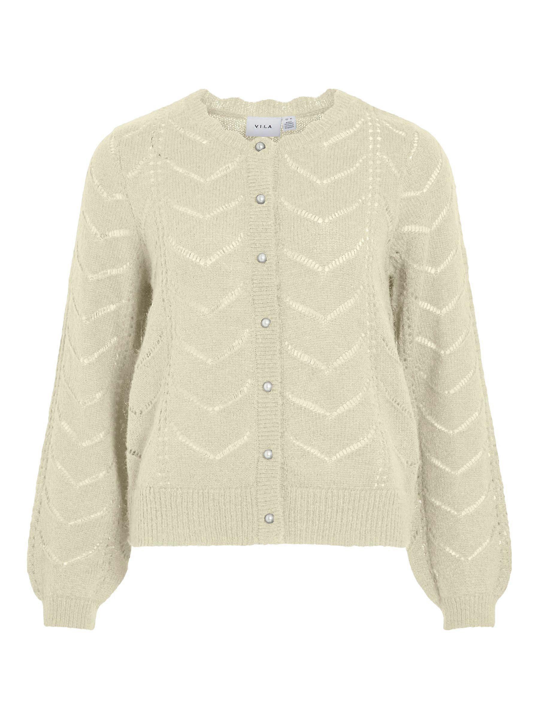 VILA Women's Knit Cardigan with Button Placket and Chevron Pattern