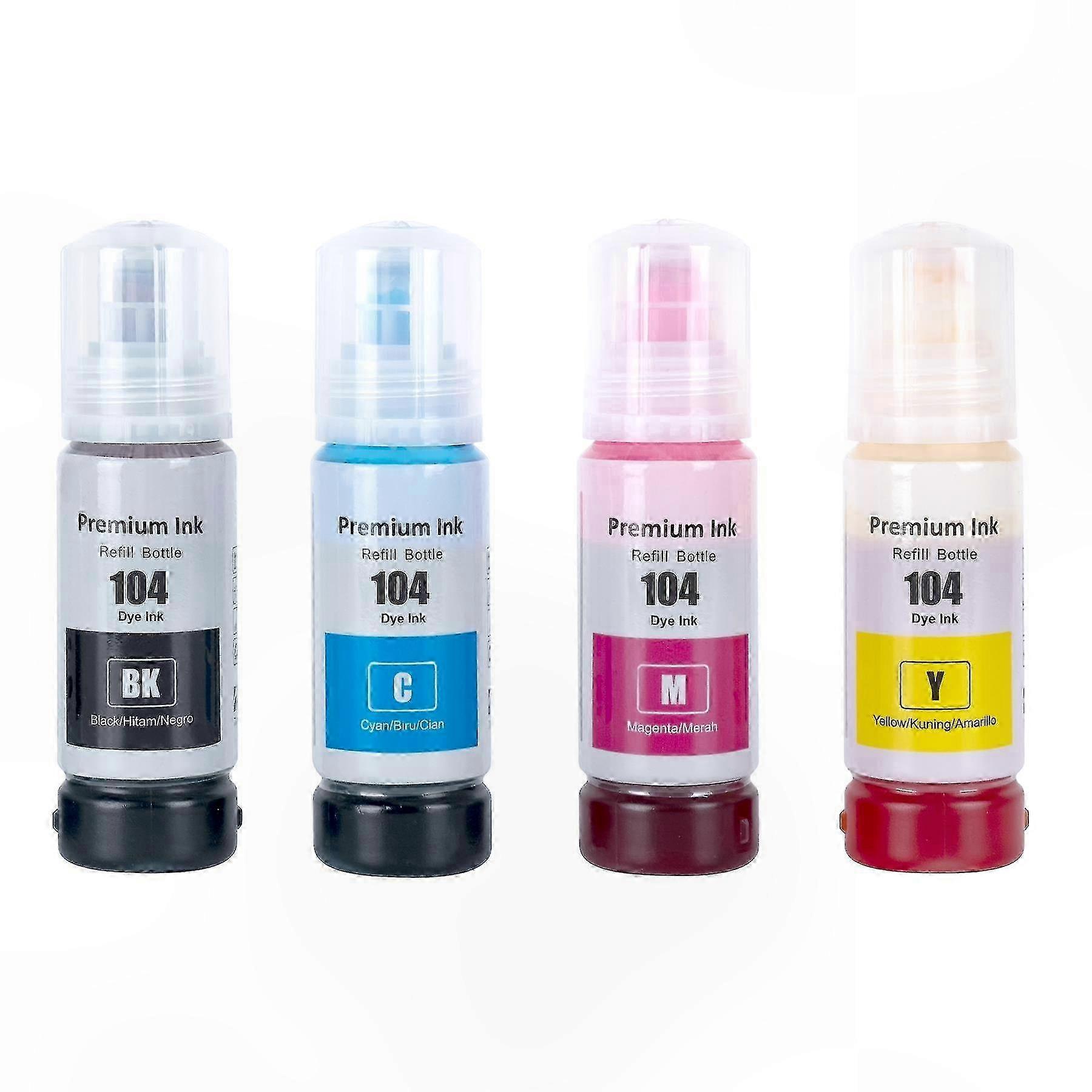 4-Pack 70ml Ink Bottles Compatible with Epson 104 Non-OEM Replacement