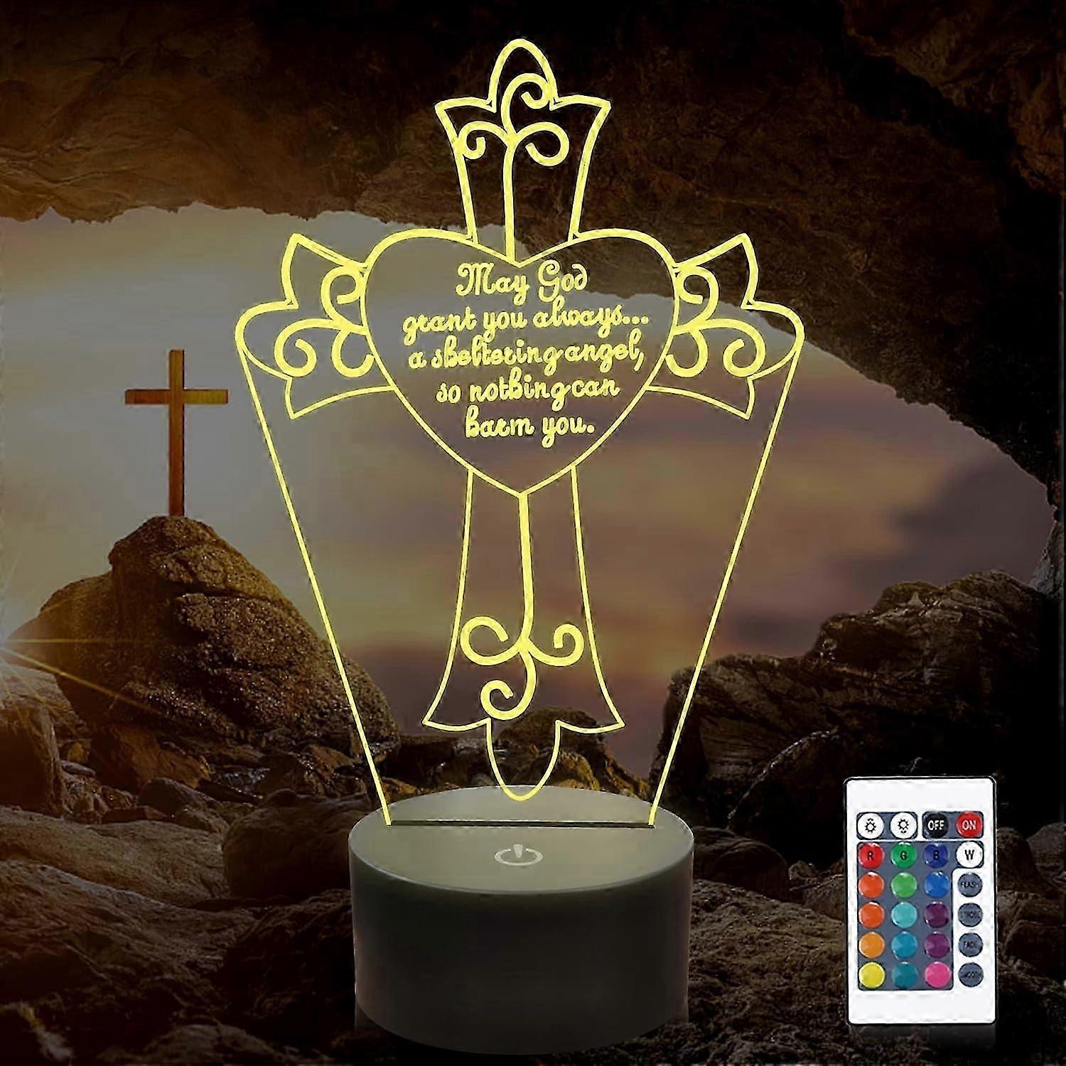 Jesus Cross 3D Night Light, Christ Optical Illusion Lights 16 Colors Change with Remote Control and Timing Function