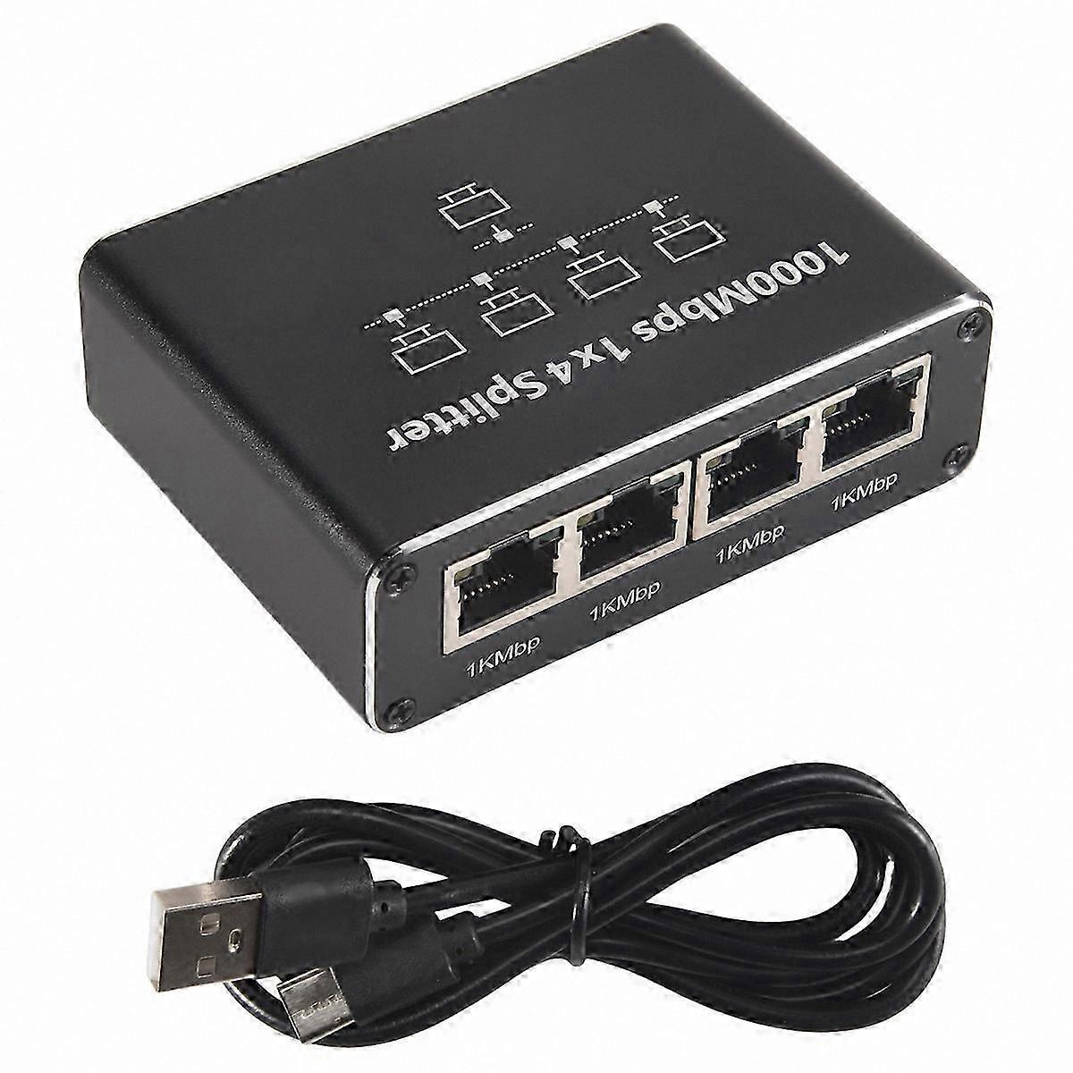 5-Port Gigabit Ethernet Switch with USB Power Cable, 1000Mbps Network Splitter 1 to 4 Out for Cat