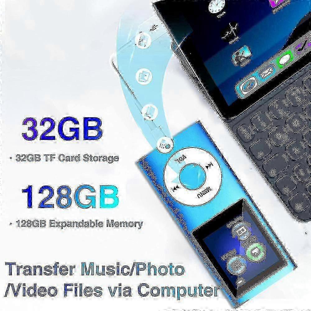 2025 Mp3 Player With Bluetooth 5.0, Music Player With 32gb Tf Card,fm,earphone, Portable Hifi Music Player (blue)