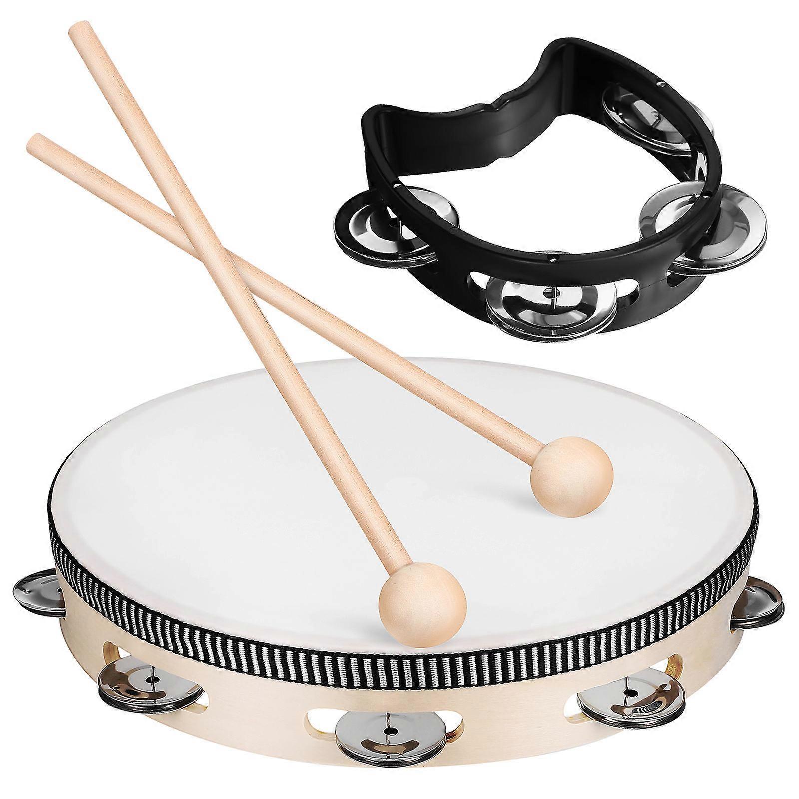 Musical Instrument Tambourine 7 Sets For Adults Performance 10 Inch Wooden Drumstick Easy To Learn