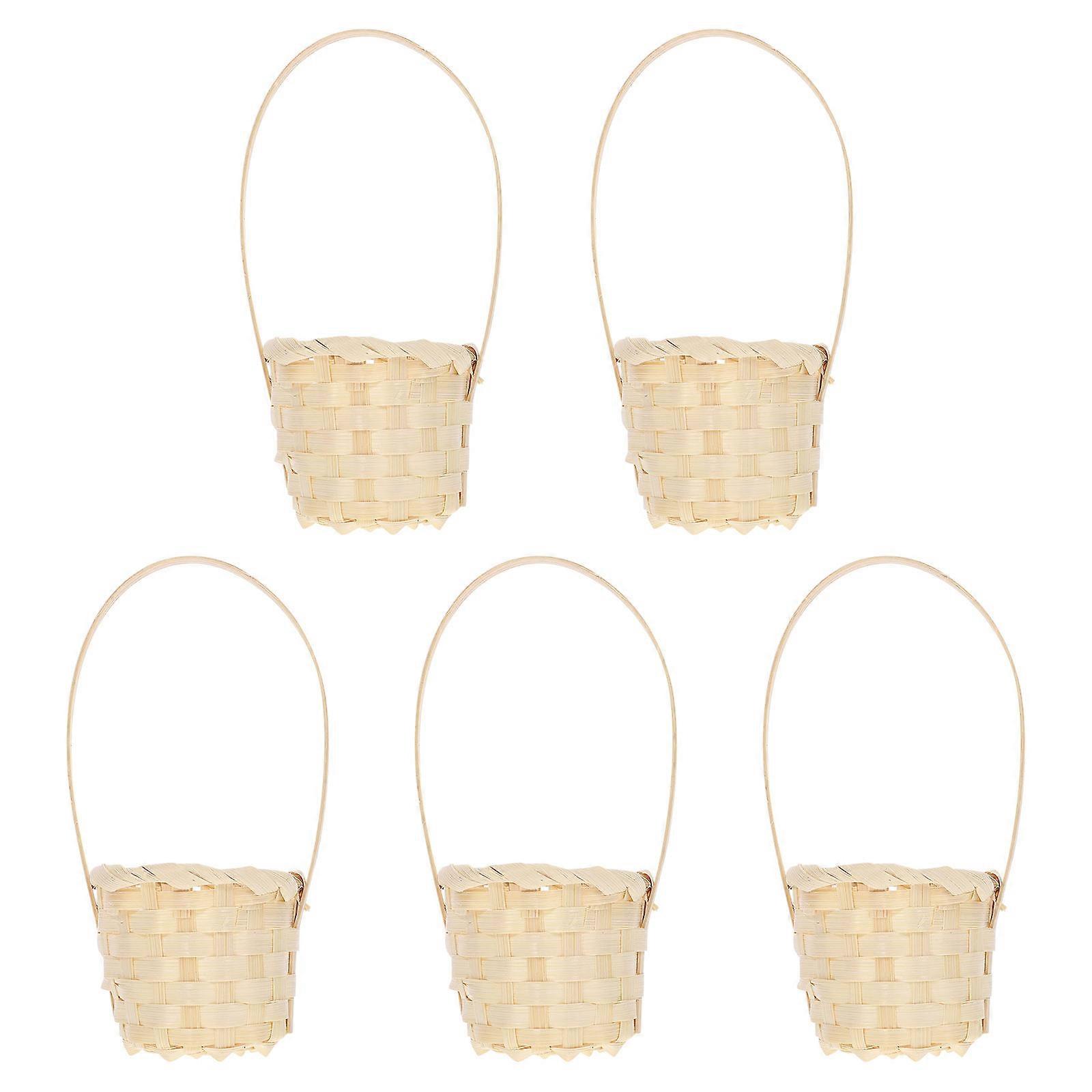 Beige Bamboo Weaving Basket for Storage Use 5Pcs Practical Picnic Baskets
