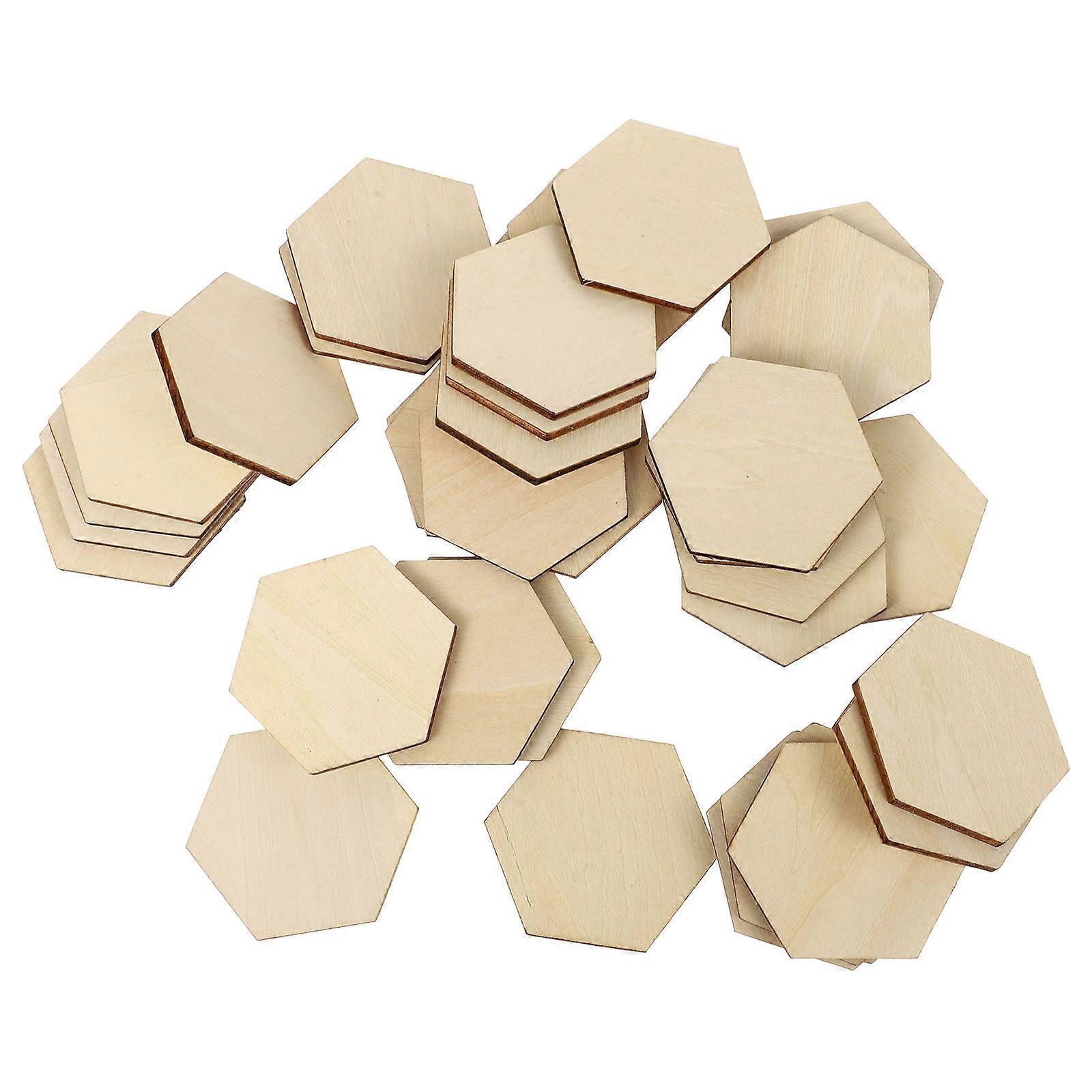 100Pcs Beech Wooden Hexagonal Pieces Ornaments for Decoration Use
