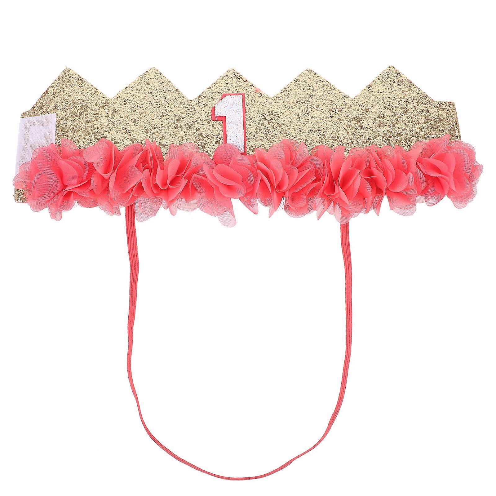 Children's Birthday Crown Hat Decoration 3Pcs Set Pink