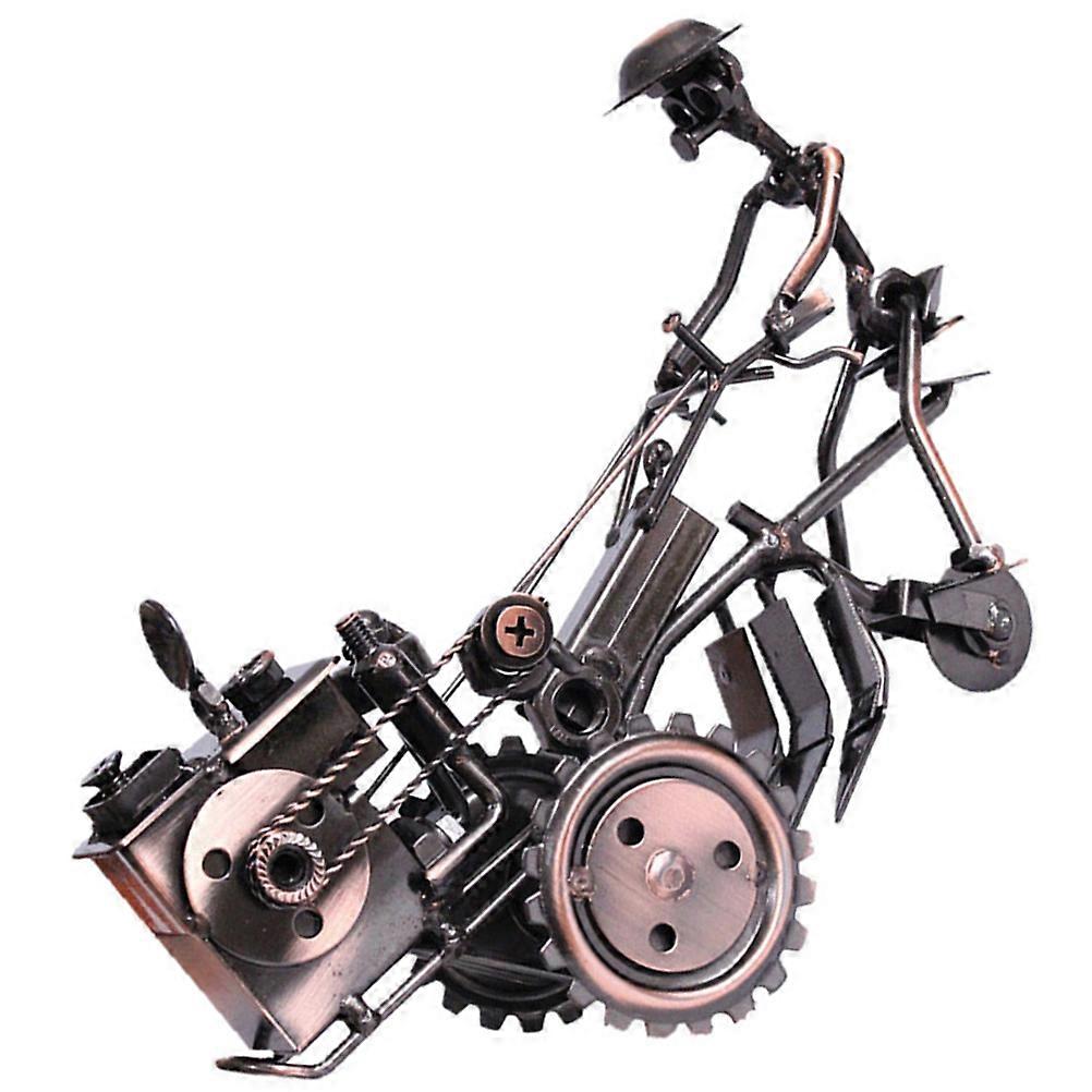 Brown Iron Tractor Sculpture for Creative Decor 2Pcs Vintage Style Model