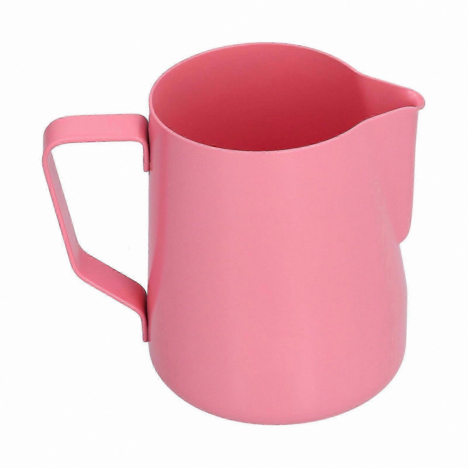 Stainless Steel Milk Frothing Pitcher, 600ml Capacity with Pointed Spout for Home Use, Durable Pink Design