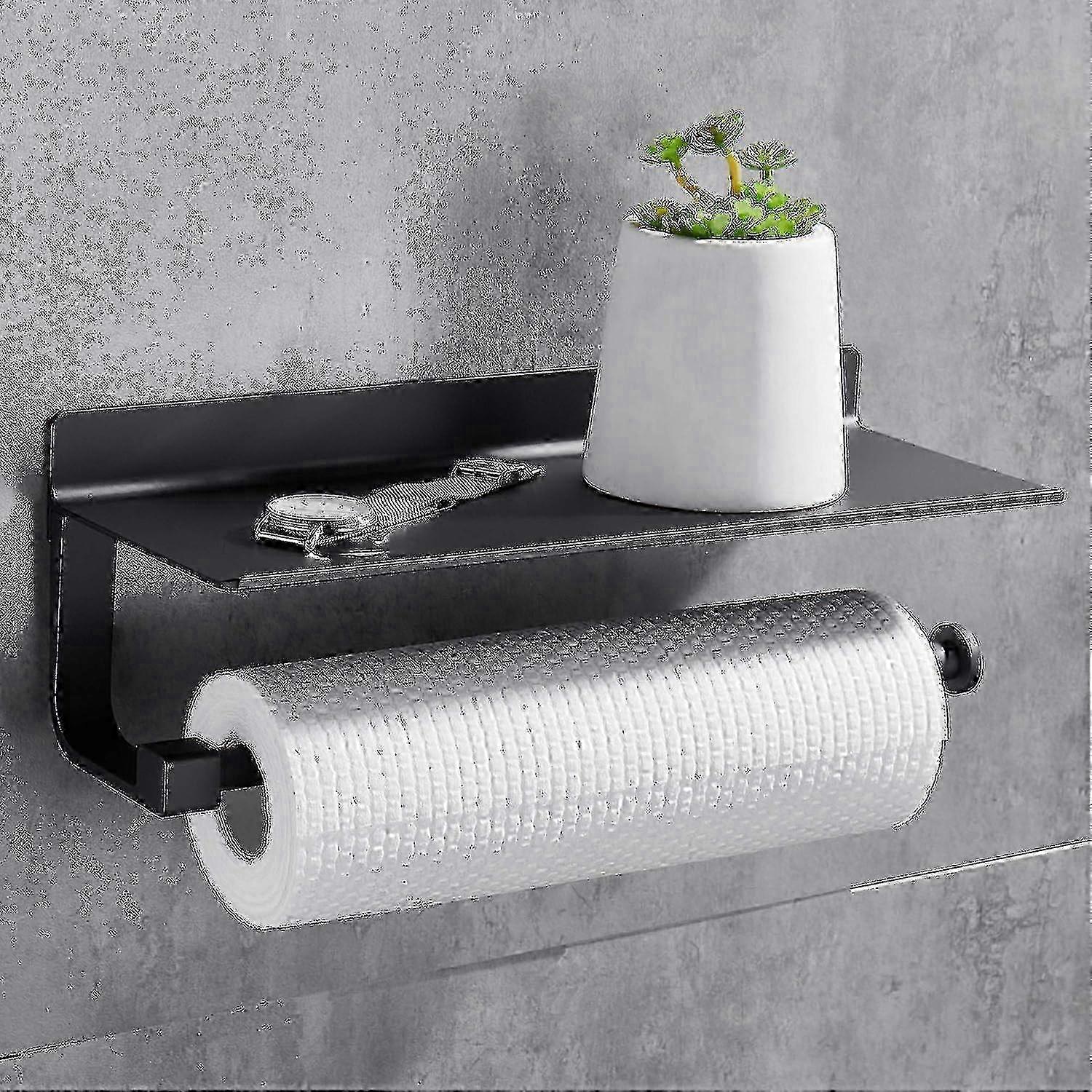 Spacious paper dispenser holder for kitchen wall mounted no drill
