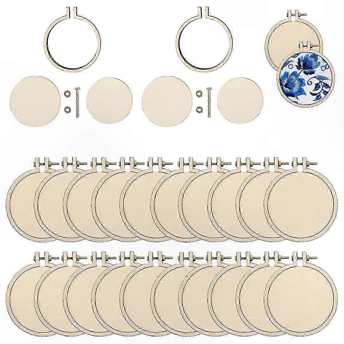 20-Pack Small Wooden Embroidery Hoops for Crafting Projects, Round Display Frames for DIY Art and Decoration Use