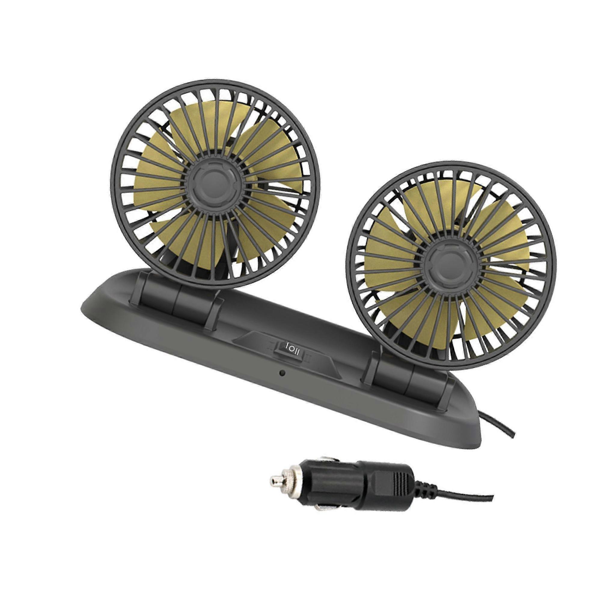 Car Fan Dual Head 2 Speed 360 Rotating Fit for Dashdoard Vehicle Summer