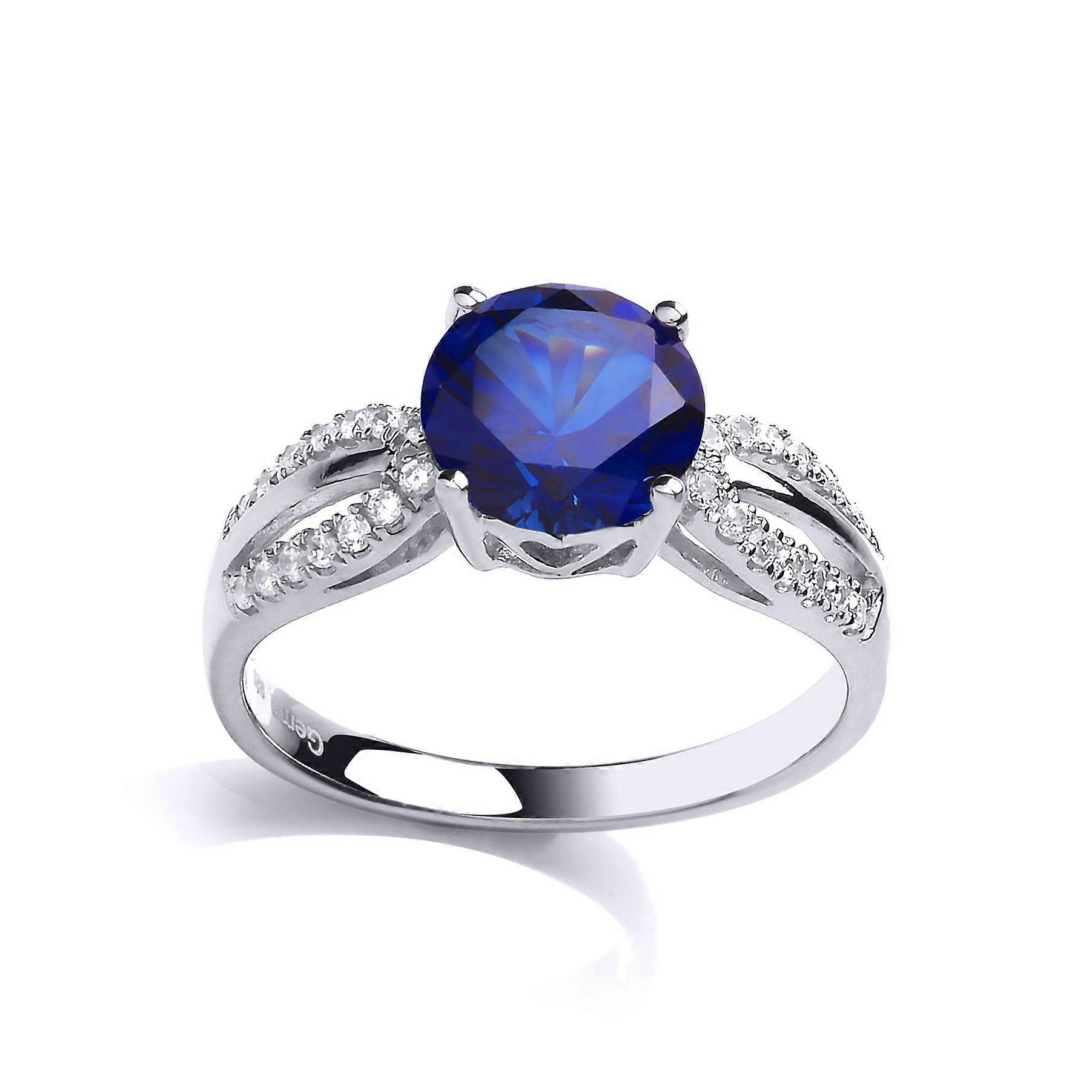 Jewelco Λονδίνο Κυρίες Ασημένιο Ζαφείρι-Μπλε Κυβικό Zirconia Ώμος Σετ Πασιέντζα Δαχτυλίδι Αρραβώνων
