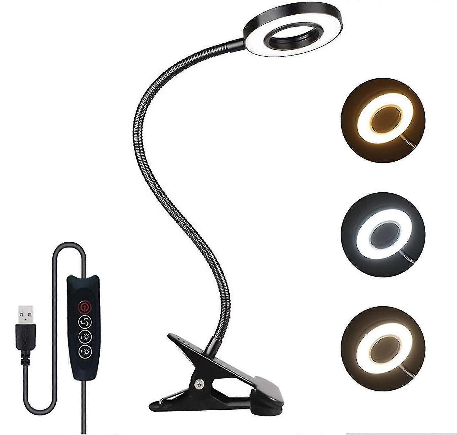 USB-Klemme Schreibtischlampe, 3 Farben und 10 Helligkeit einstellbar