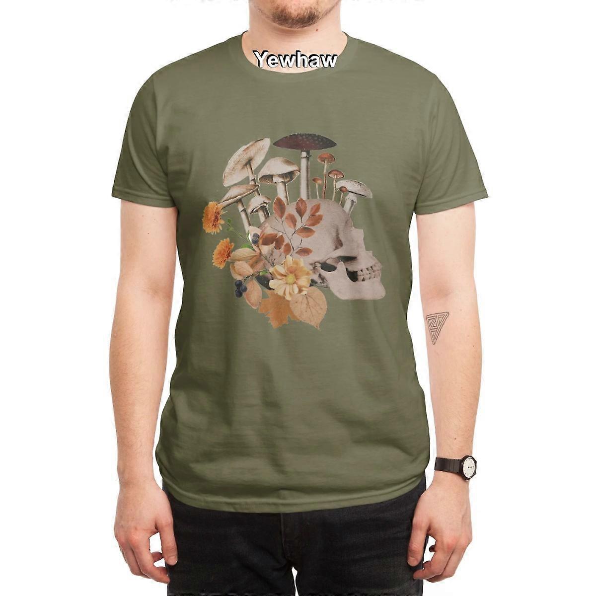 Autumnal Skull Tričko houby podzimní listí květiny botanické tmavé bobule