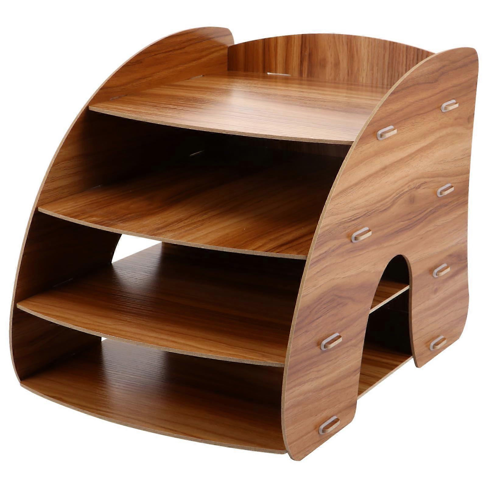 Wooden MultiLayer Storage Shelf Desk Organizer Office File Holder CorrosionResistant Finish For Documents And Magazines
