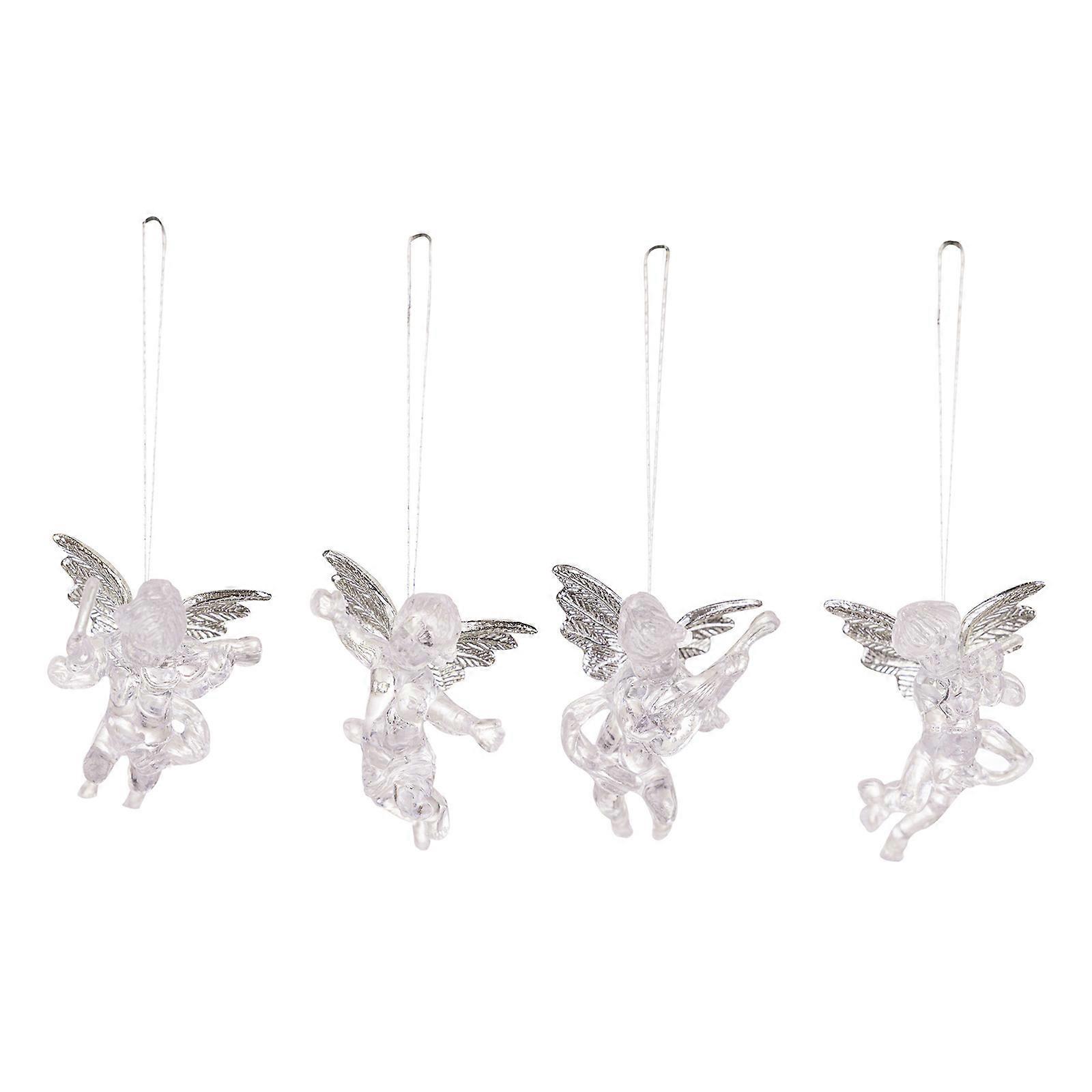 Set of 4 Enchanting Tree and Room Embellishments Holiday Angelic Clear Hanging Christmas Tree Adornment PVC Craft Multicolor