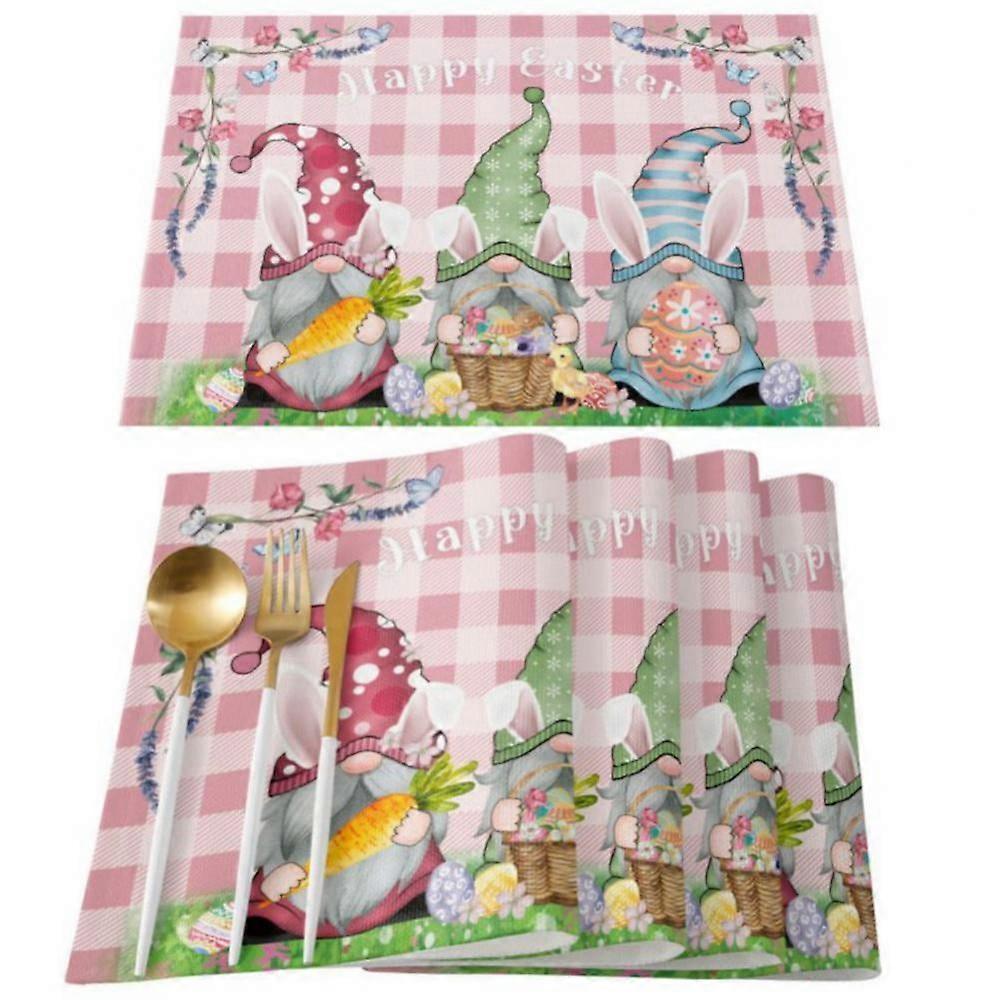 Table Placemats Set of 4, Easter Rabbit Ears & Colorful Eggs Design, Heat Resistant, Washable Cotton Linen, Easy to Clean