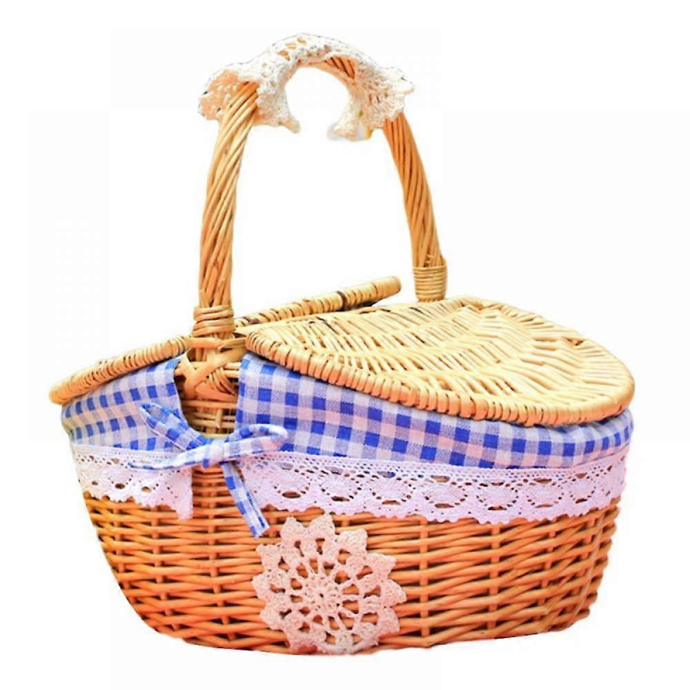 Country Style Wicker Picnic Basket Hamper with Lid and Handle & Liners for Picnics, Parties and BBQs