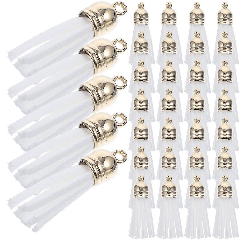 White Tassels for DIY Craft 200Pcs Keychain Charm with Cap