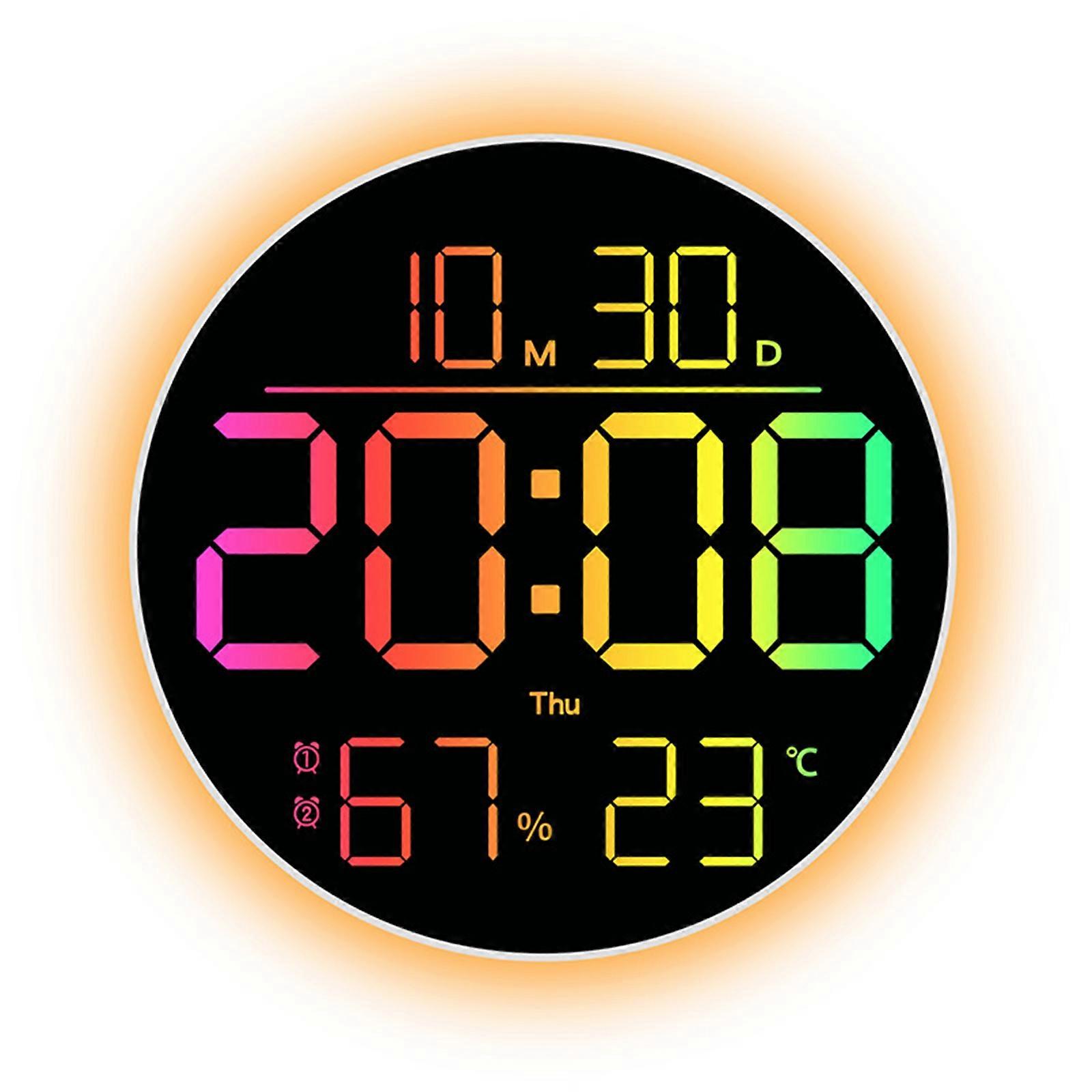 Color Changing LED Wall Clock With Oversized Display Quiet Mechanism Temperature Home Multicolor
