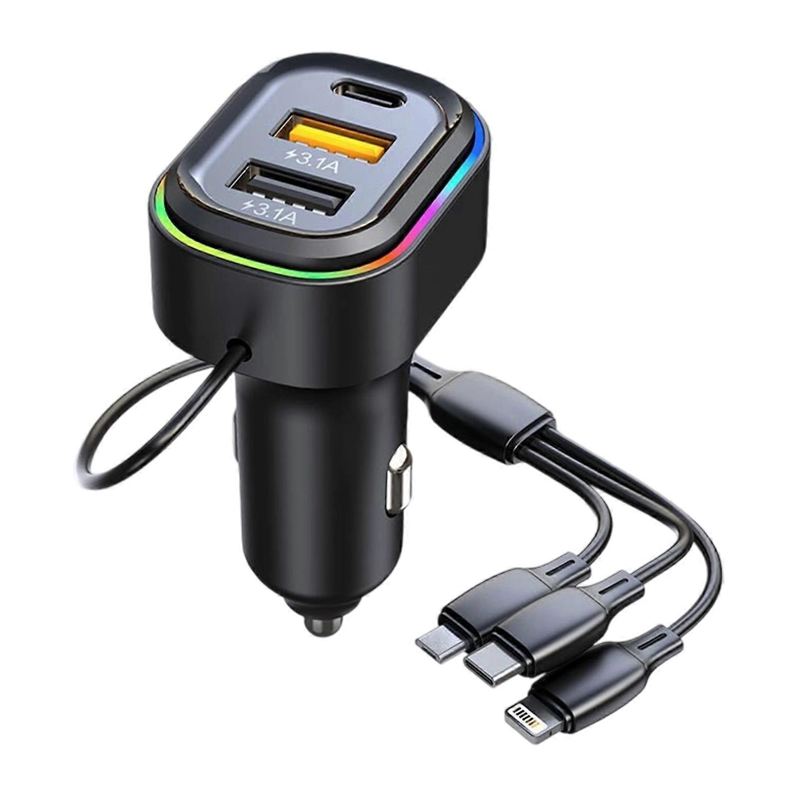 Charging Vehicle Module 3 Gadget Concurrent Power ABS Texture Temperature Safety Monitoring Fast Charging Car Accessory  Black