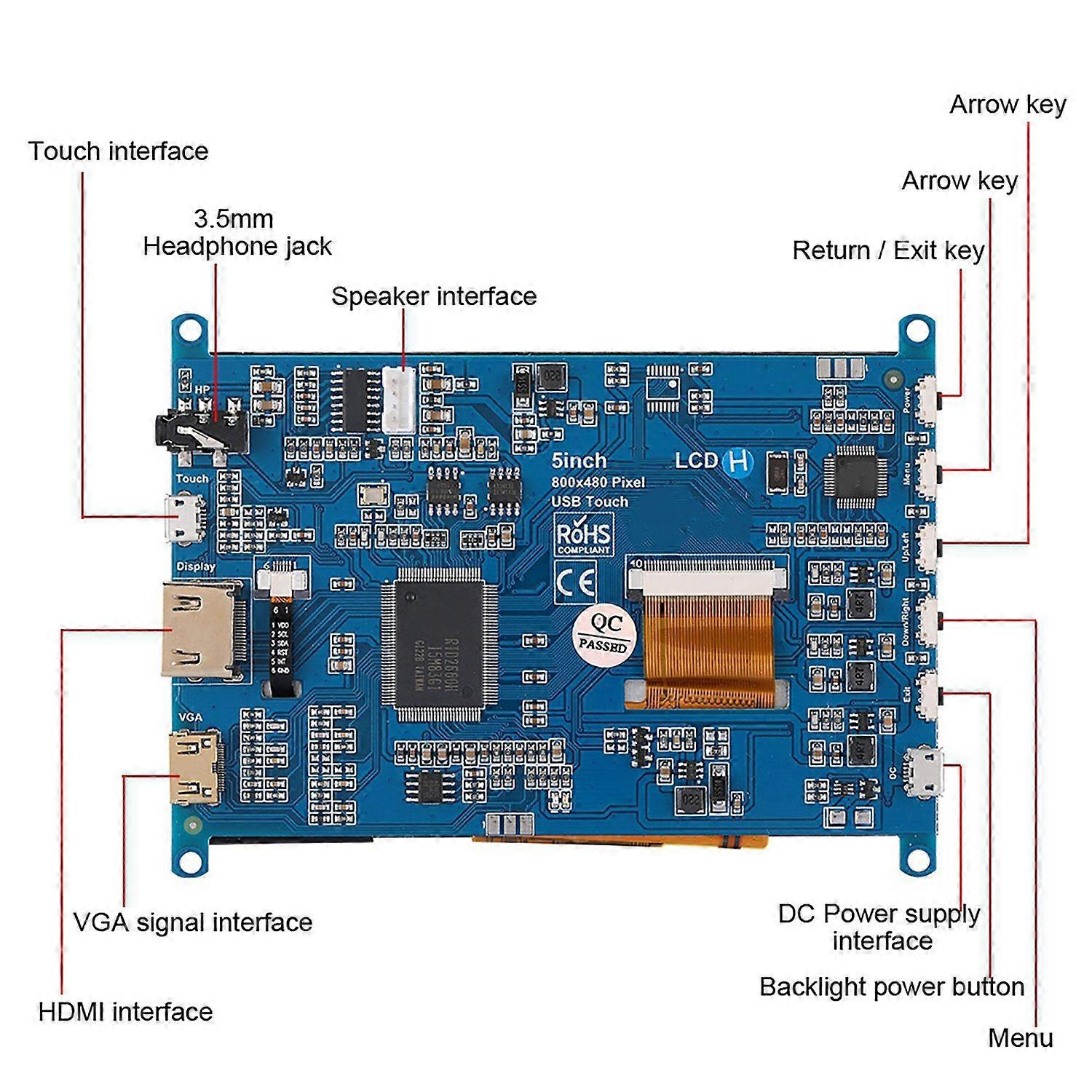 5 inch HDMI LCD(H) 800*480 Backlight Capacitive with Audio Output Touch Screen For Raspberry Pi