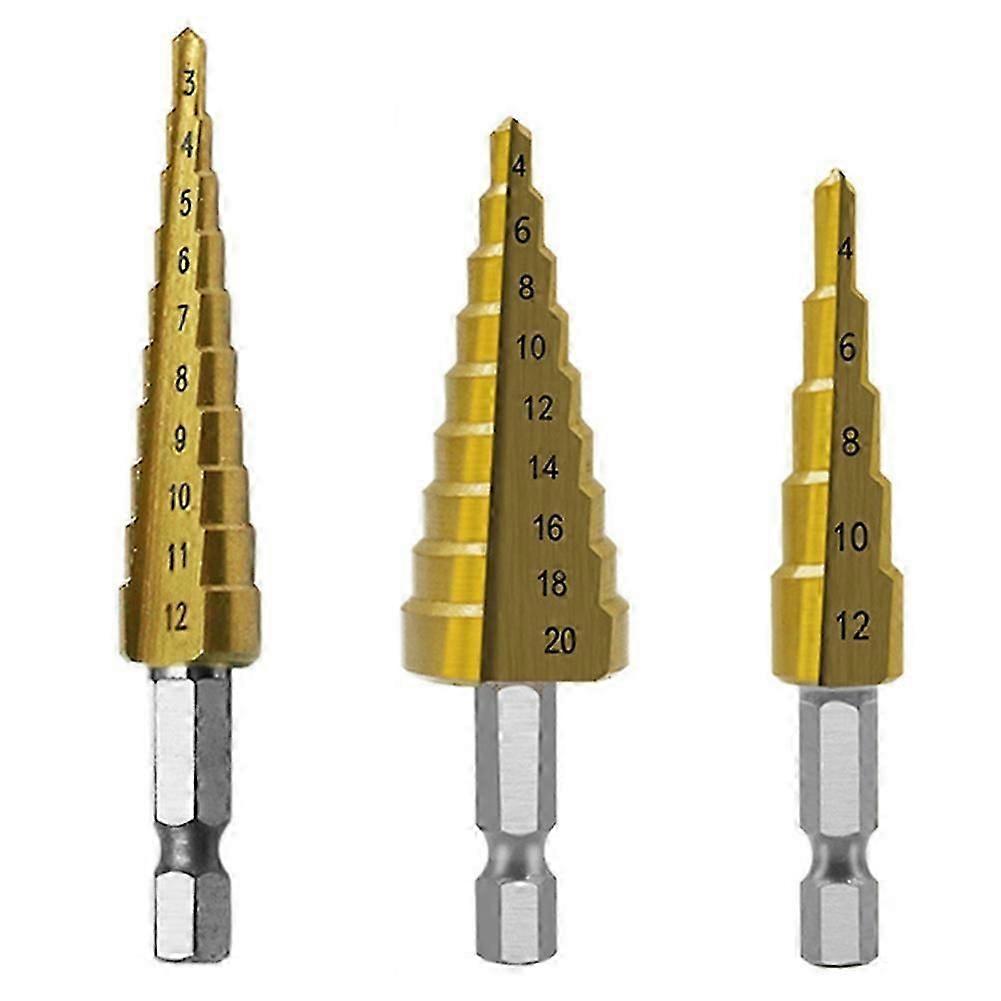Step Drill Bit 3Pcs Hss Step Drill Bit Set Cone Hole Cutter Taper Metric Nitriding Hex Core Drill B