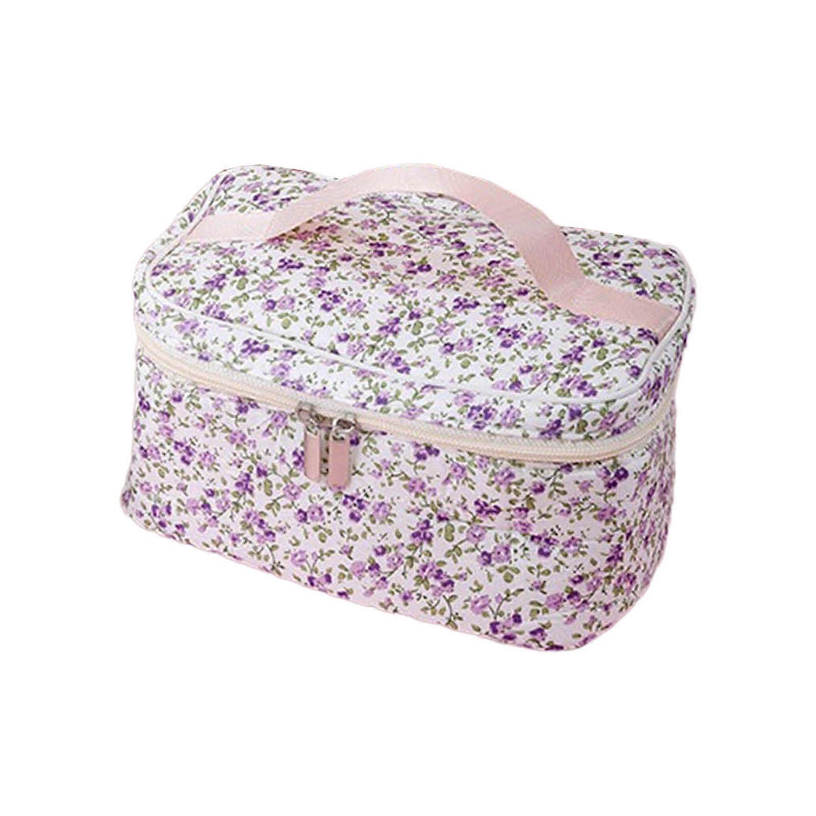 حقيبة مكياج مربعة بسيطة حقيبة أدوات الزينة مع حقيبة منظم مكياج بسحاب للعناية الشخصية حقيبة يد سفر محمولة بنفسجي