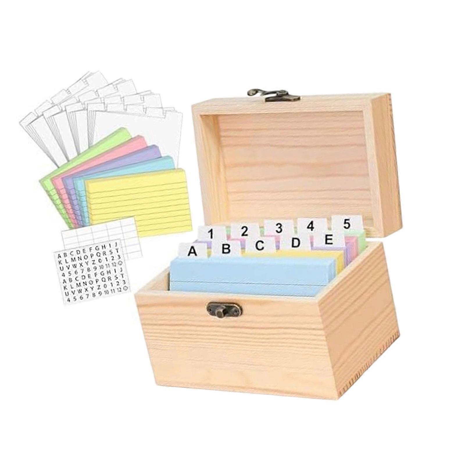 Natural Wooden Index Card Organizers With Color Coded Cards Smooth Writing Surfaces For Home Office Recipe Note Storage Multicolor