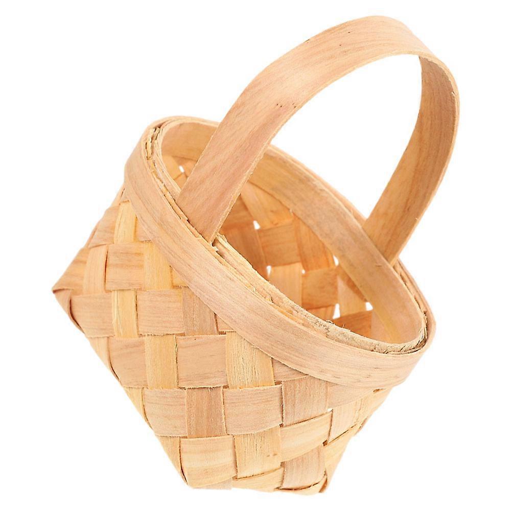 Handwoven Mini Basket with Wooden Handle for Decoration Beige Wedding Favors Crafted from Natural