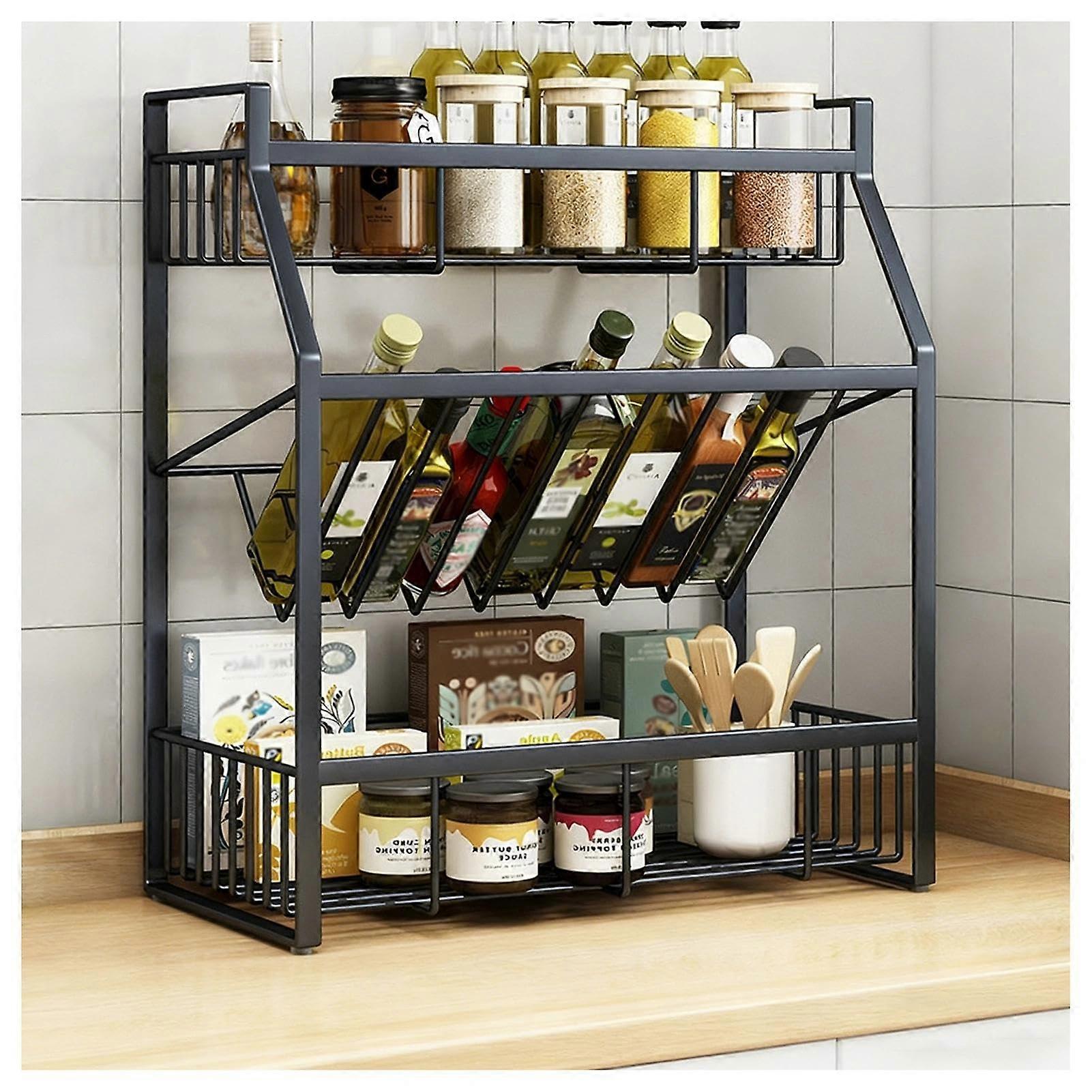 Kitchen Spice Rack Organizer, 2 Tier RustResistant Wrought Iron Countertop Seasoning Shelf