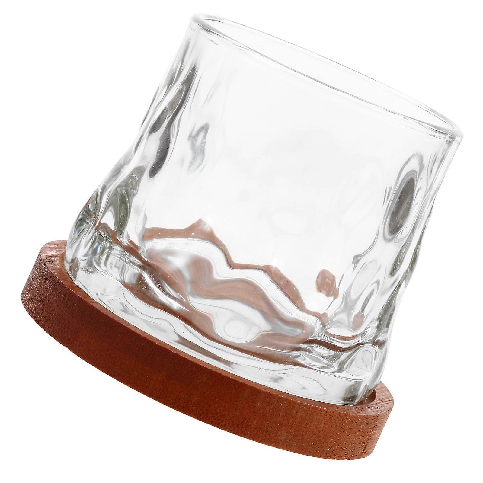 Wooden Base Rotating Whiskey Glasses for Enjoyable Drinking Experience 1Set