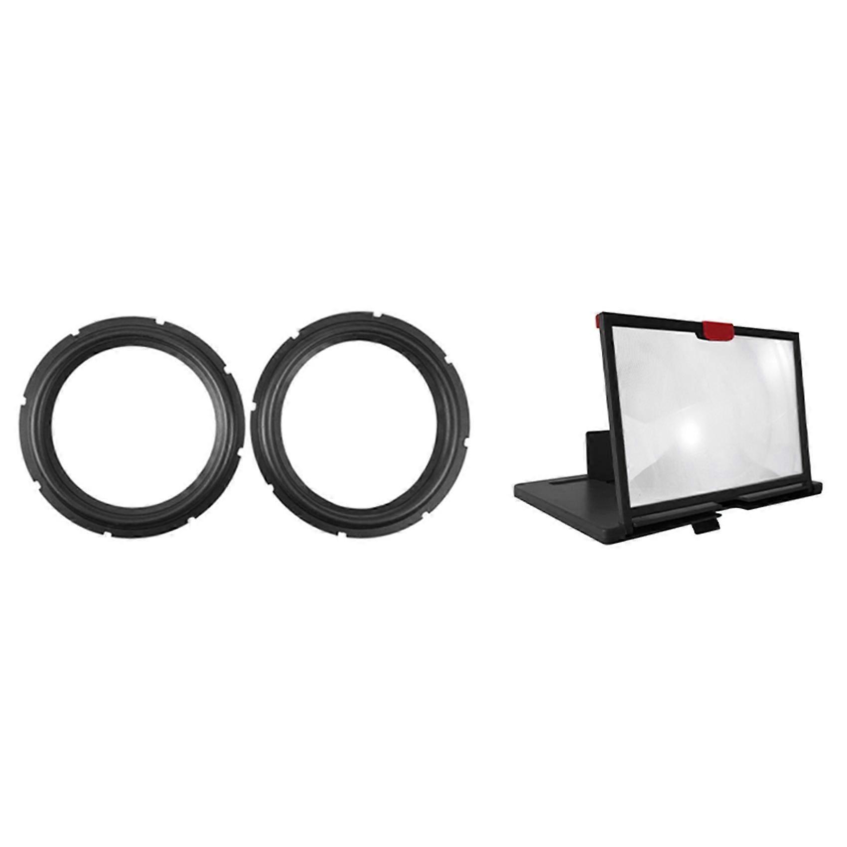 2pc 10Inch Perforated Rubber Speaker Foam Edge Subwoofer Surround Rings(Black) & 1x Mobile Phone Screen Magnifier